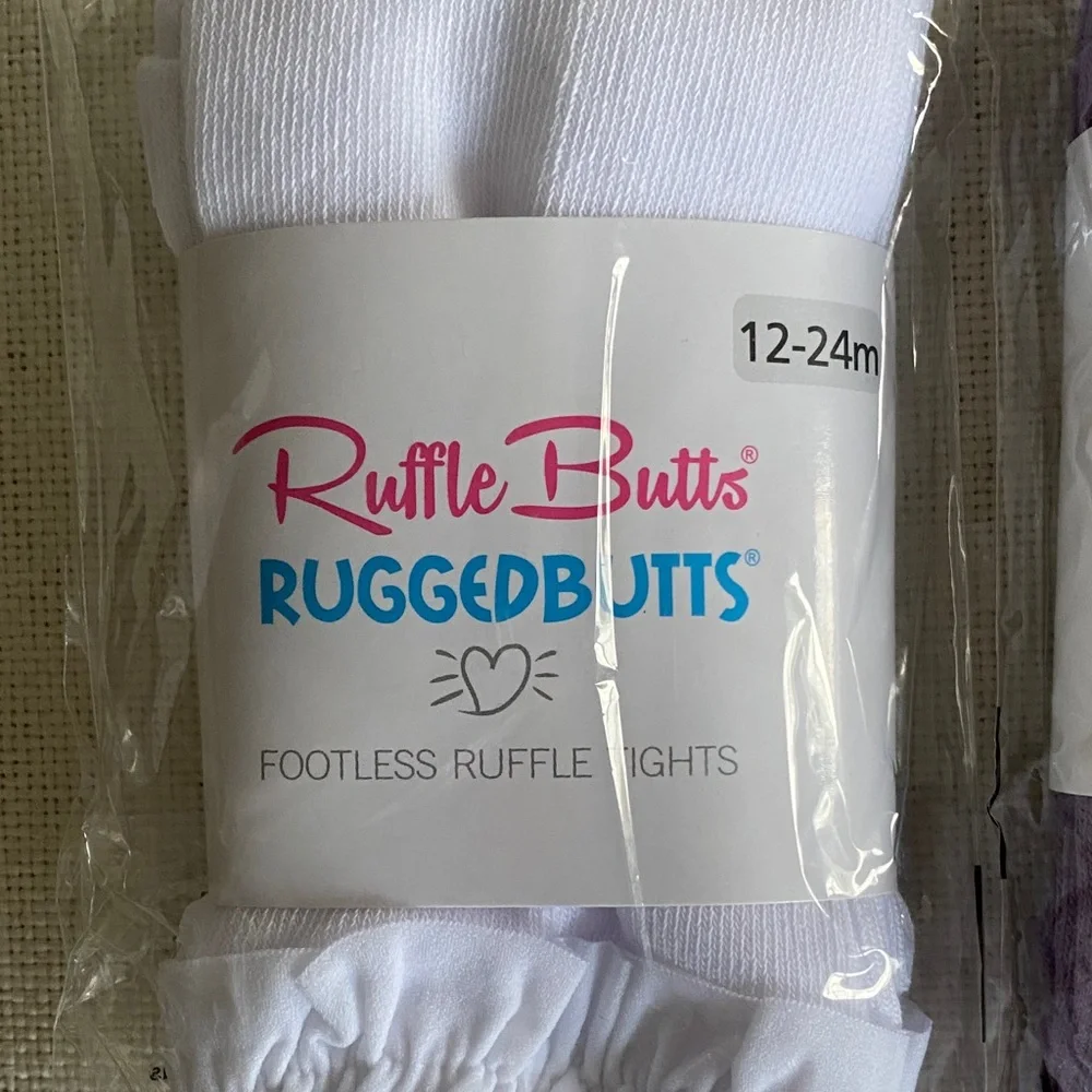 Ruffle Butts Kids Footless Ruffle Tights - White, Purple, Tan Size 12-24 months